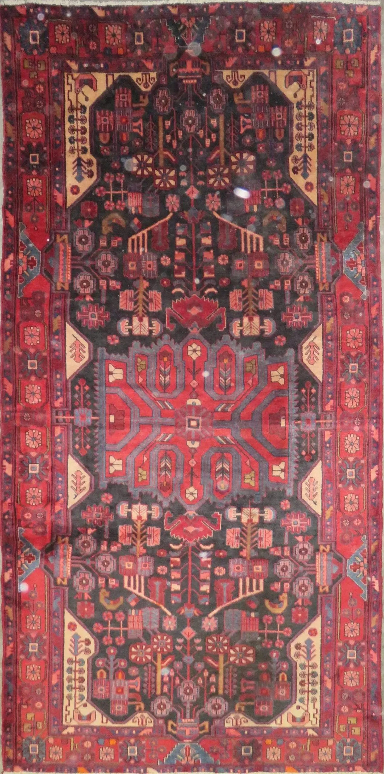 One Of The Kind Hand-Knotted Persian Wool Rug _ Luxurious Vintage Design, 11'9" x 5'7", Artisan Crafted